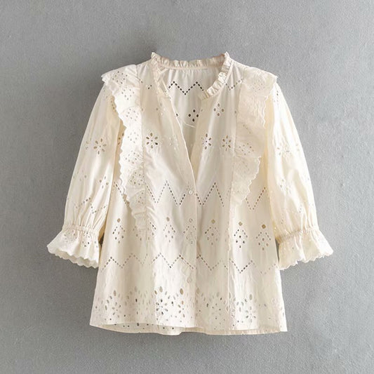 Camiseta Interior de Encaje Calado Versátil para Mujer