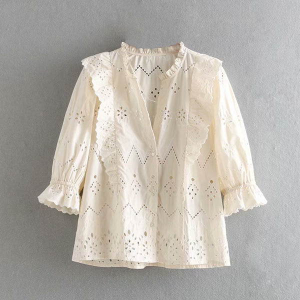 Camiseta Interior de Encaje Calado Versátil para Mujer