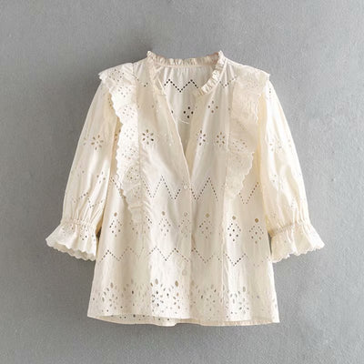 Camiseta Interior de Encaje Calado Versátil para Mujer