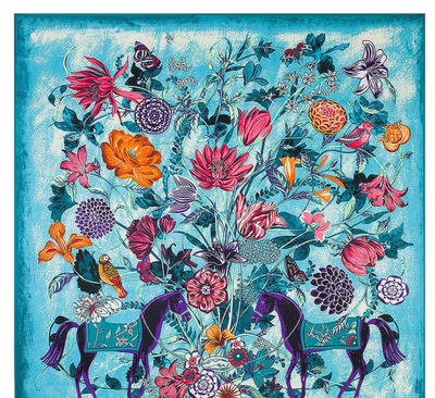Pañuelo de Seda Twill Estampado Flores y Aves Jungle 130cm Protección Solar - Image 53