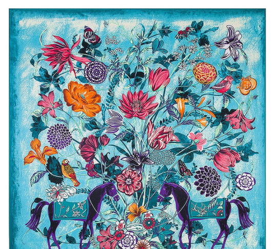 Pañuelo de Seda Twill Estampado Flores y Aves Jungle 130cm Protección Solar - Image 53