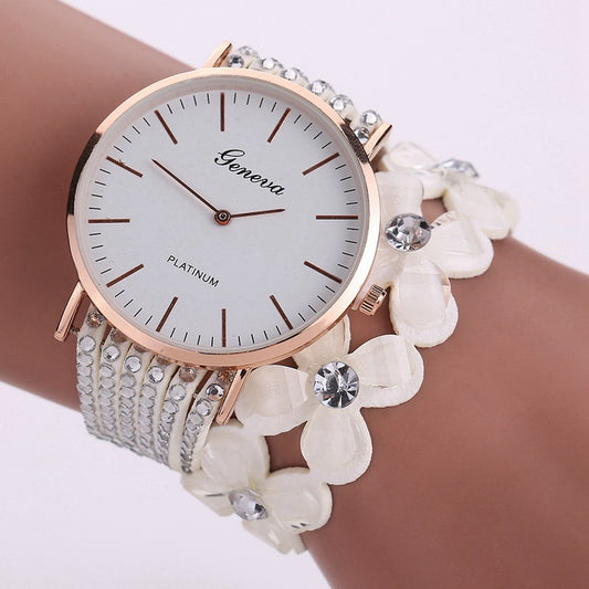 Reloj Elegante Geneva Flores para Mujer - Pulsera Cuarzo Diamantes Cristal