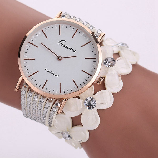 Reloj Elegante Geneva Flores para Mujer - Pulsera Cuarzo Diamantes Cristal