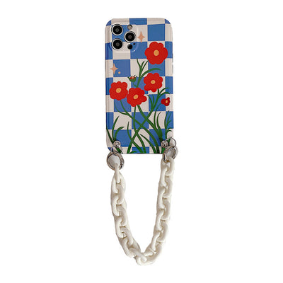 Funda para Celular Cuadros Azules con Flor Roja - Image 8
