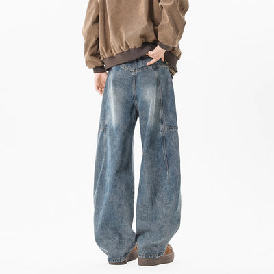 Pantalones Vaqueros Holgados Retro con Pliegues Lavados para Hombre - Image 3