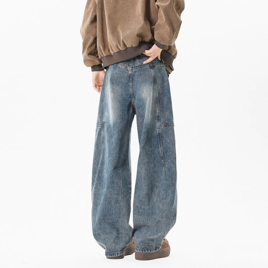 Pantalones Vaqueros Holgados Retro con Pliegues Lavados para Hombre - Image 3