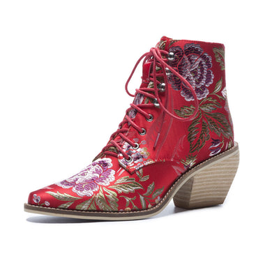 Botas Cortas Étnicas Bordadas con Tacón Grueso y Cordón Frontal - Image 6