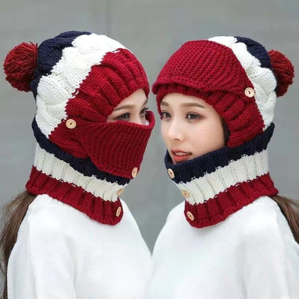 Gorro Femenino Otoño Invierno con Babero Integrado