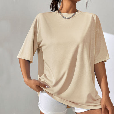 Camiseta Suelta de Largo Medio en Color Liso para Mujer - Image 2