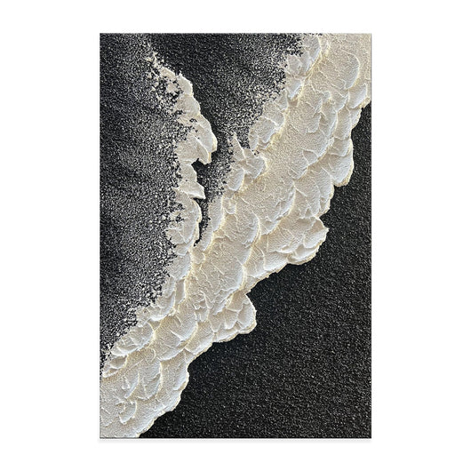 Cuadro Abstracto Olas del Mar Pintura al Óleo Texturizada Blanco y Negro Lienzo Pintado a Mano - Image 3