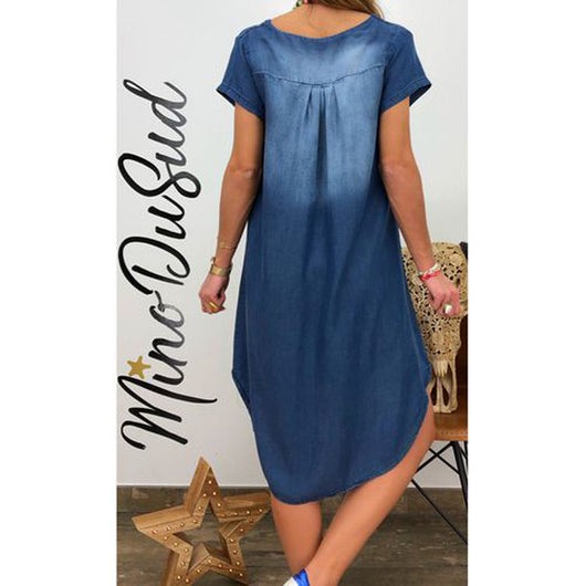 Vestido Denim Escote V Manga Corta - Image 5