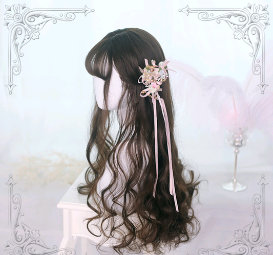 Peluca Larga Rizada Lolita 65cm Negro con Flequillo Aireado