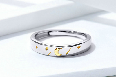 Anillo de Plata 925 Luna Estrella Ajustable Diseño Europeo Moderno - Image 3