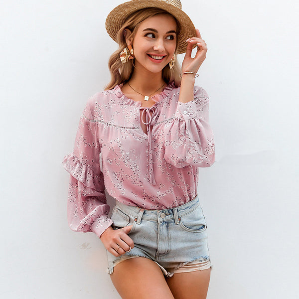 Blusa de Encaje Floral con Cuello Redondo y Volantes - Image 8