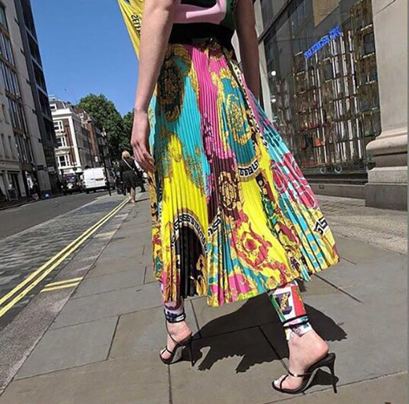 Falda Plisada Estilo Resort Barroco con Estampado