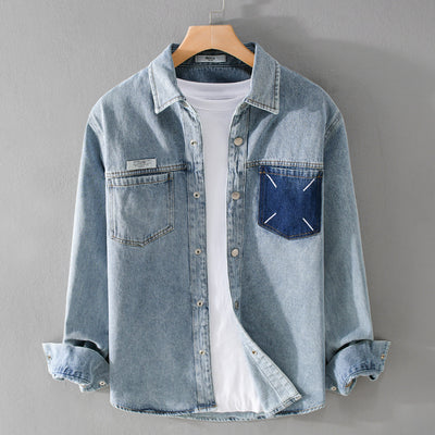 Camisa Denim Retro de Manga Larga para Hombre