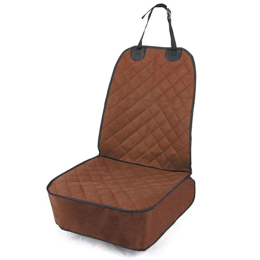 Brown quilted Oxford cloth pet car seat cover with black trim and adjustable straps, designed for vehicle co-pilot seats. - Image 14
