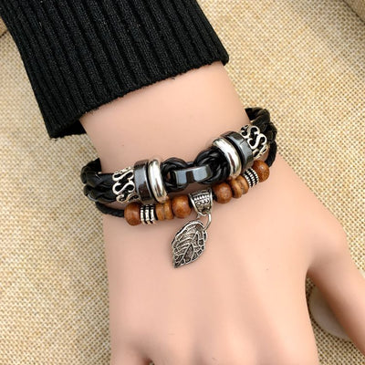 Pulsera de Cuero Trenzado con Cruz - Image 3