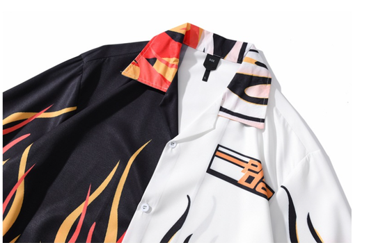 Camisa Estampada Flame Personalidad Americana de Manga Corta para Hombre - Image 7