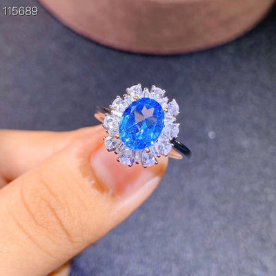 Anillo de Topacio Azul Natural - Diseño Personalidad para Mujer - Image 15