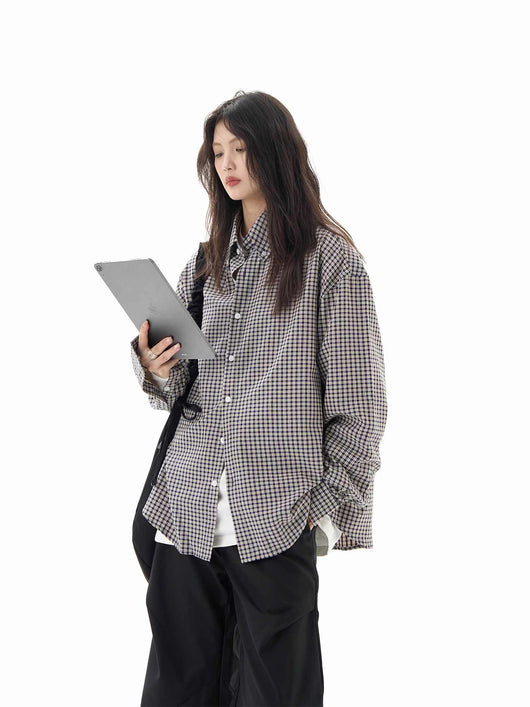 Camisa Cuadros Negra Manga Larga Mujer Holgada Casual - Image 5