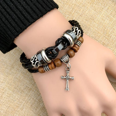 Pulsera de Cuero Trenzado con Cruz - Image 4