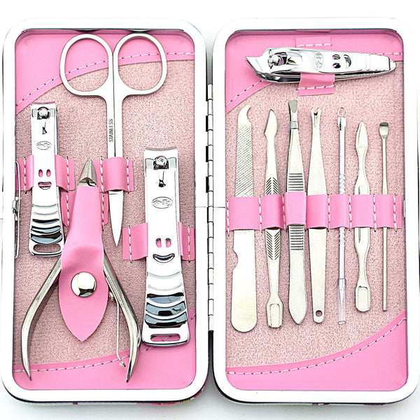 Set de Cortaúñas 12 Piezas Acero Inoxidable Diseño Floral Rosa