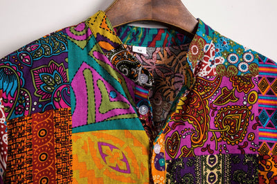 Camisa de Cuello Mao con Costuras Contrastadas y Estampado Floral - Image 5