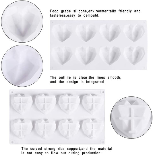 Molde de Silicona para Pastel en Forma de Corazón Diamante - 8 Piezas - Image 2