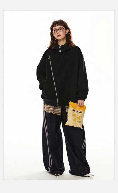 Sudadera Cardigan Irregular con Doble Cierre - Estilo Retro Casual para Mujer - Image 8