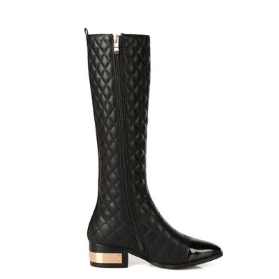 Botas Altas de Cuero Cuadrillé Estilo Británico para Mujer - Image 8