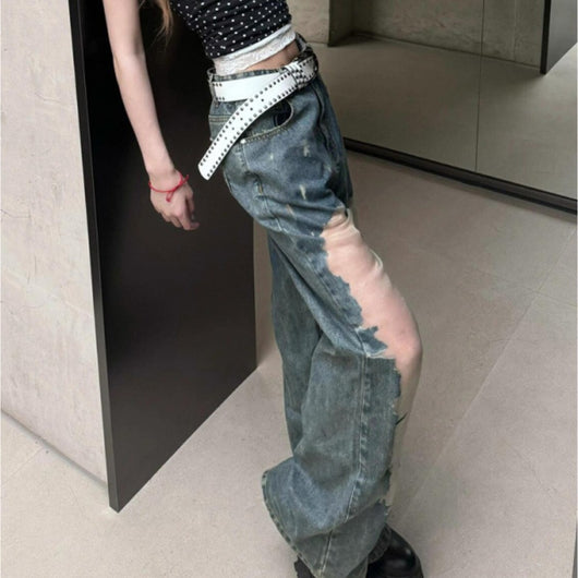 Jeans Rotos Vintage Lavado Desteñido con Detalles Calados para Mujer - Image 14