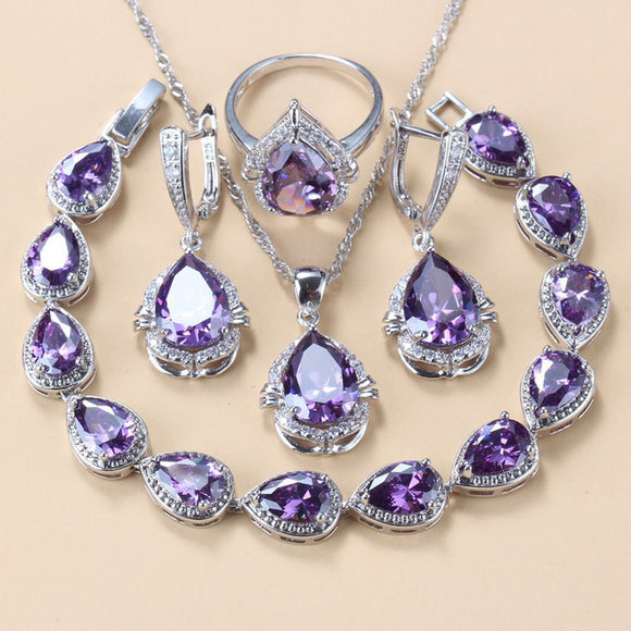 Conjunto de Joyería con Piedras Incrustadas: Collar, Aretes y Anillo de 4 Piezas