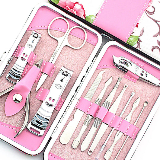 Set de Cortaúñas 12 Piezas Acero Inoxidable Diseño Floral Rosa - Image 3
