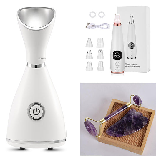 White facial steamer with a silver-toned steam nozzle and a prominent power button on the front, designed for home skincare. - Image 14