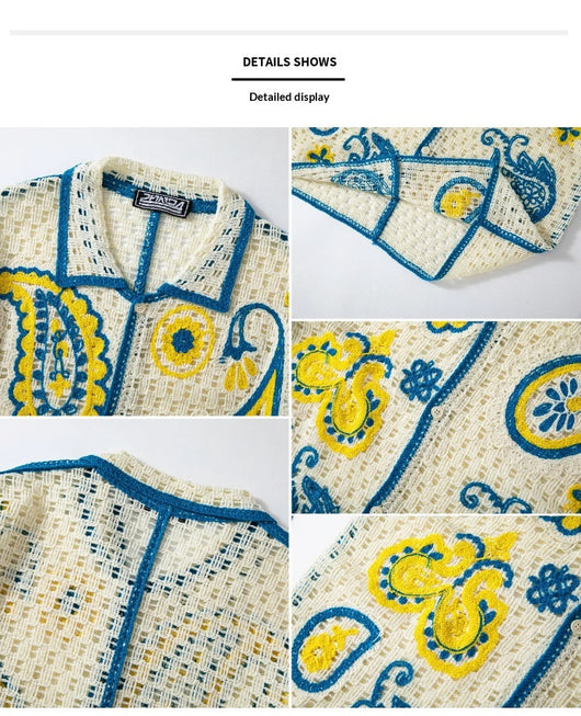 Polo Cardigan de Punto Calado Étnico Retro para Hombre - Image 13
