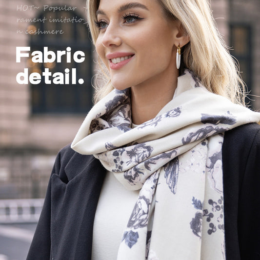 Pashmina Estampado Floral Rosa con Borlas - Bufanda Térmica Abrigadora