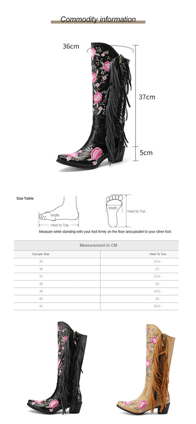 Botas Vaqueras Altas con Bordados y Flecos en Mangas - Image 8