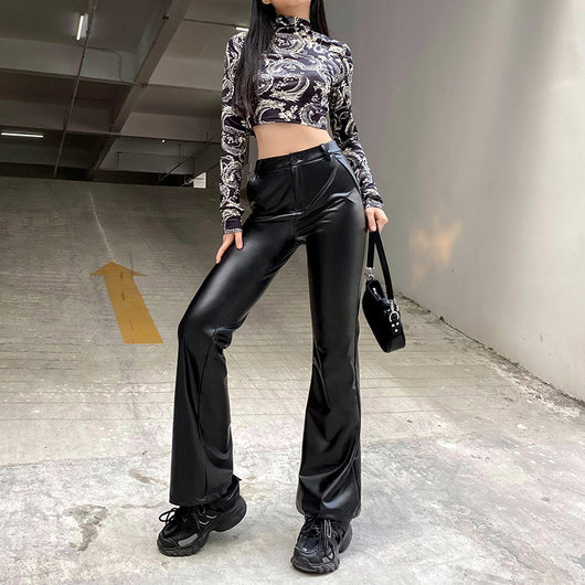 Pantalones de Cuero Bootcut Ancho - Estilo Street Trend Basic - Image 6