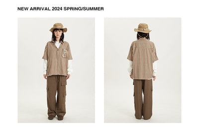 Camisa Retro Japonesa a Rayas - Estilo Preppy Holgado de Manga Corta - Image 10