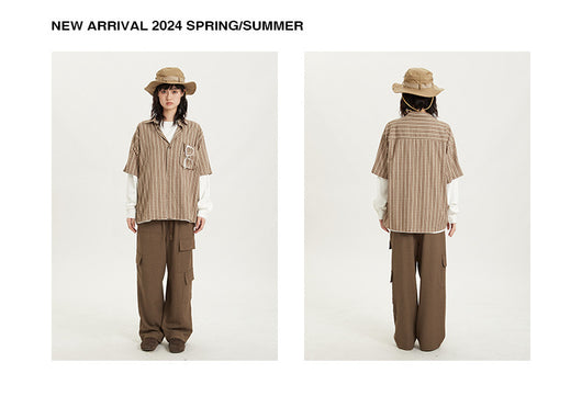 Camisa Retro Japonesa a Rayas - Estilo Preppy Holgado de Manga Corta - Image 10