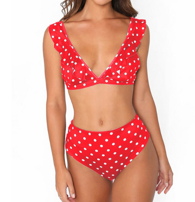 Traje de Baño de Cintura Alta con Borde Floral y Puntos para Mujer - Image 5