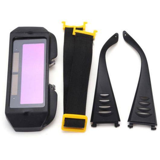 Black automatic dimming welding glasses with a purple auto-darkening lens and an adjustable elastic strap. - Image 4