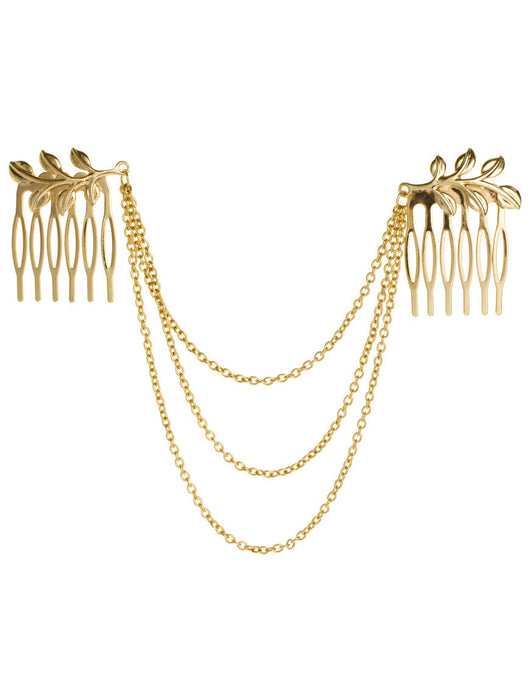 Peineta con Cadena de Hojas y Borlas - Accesorio de Moda Europeo