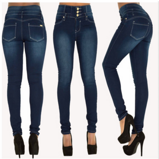 Jeans Talle Grande Cintura Alta Mujer - Stretch Slim Fit con Botones