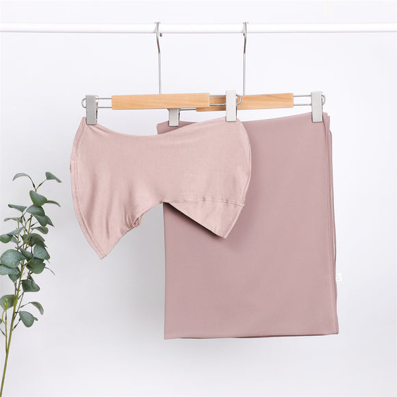 Pañuelo Modal Transpirable de Color Sólido con Gorro Integrado en Chiffon Perla