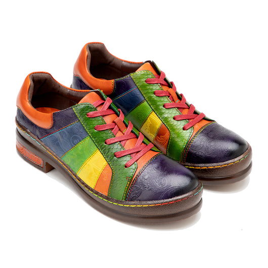 Zapatos de Cuero para Mujer con Costuras de Color y Diseño Primaveral - Image 5
