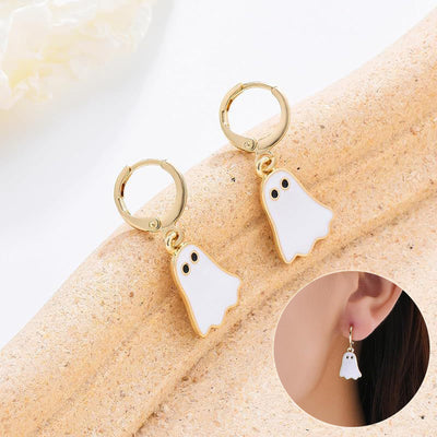 Aretes de Aro con Fantasma Dorado para Halloween