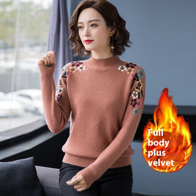Blusa Suelta con Cuello Alto y Bordados para Mujer - Image 11