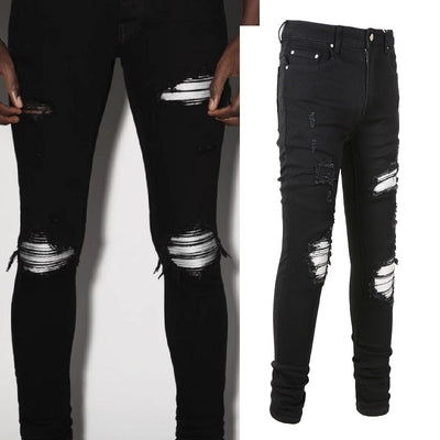 Jeans Slim Fit con Parches Rotos y Tela Elástica para Hombre